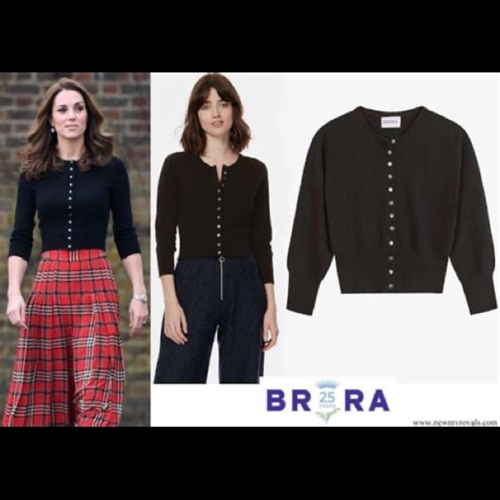 Brora Black Cashmere Cropped Cardigan ASO Royal
